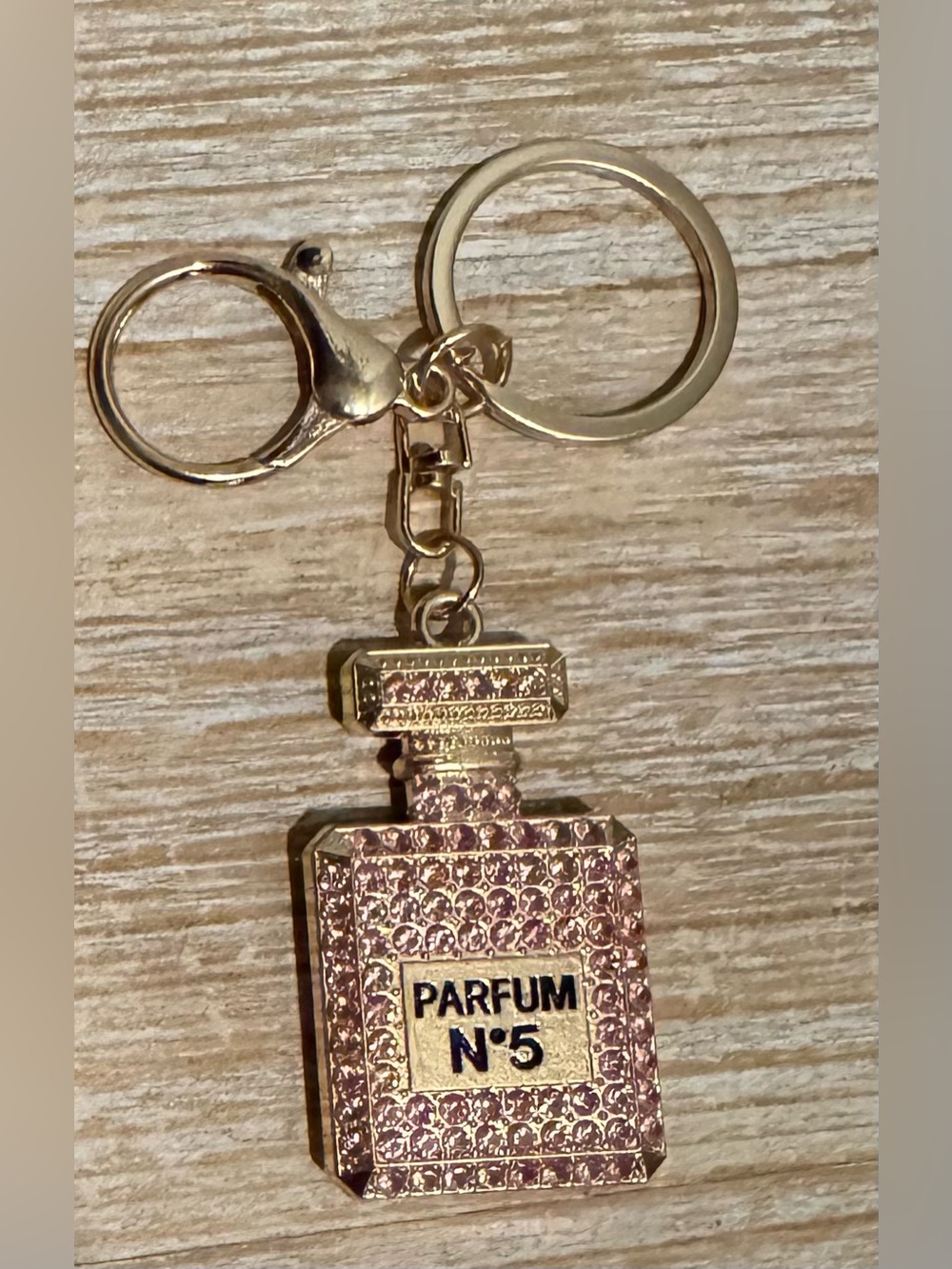 Gold-Tone and Pink Parfum Bottle N°5 Keychain